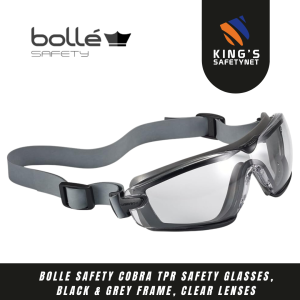 Bolle Safety Cobra TPR Safety Glasses, Black & Grey Frame, Clear Lenses