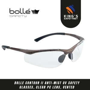 Bolle CONTOUR Anti-Mist UV Safety Glasses, Clear PC Lens, Vented