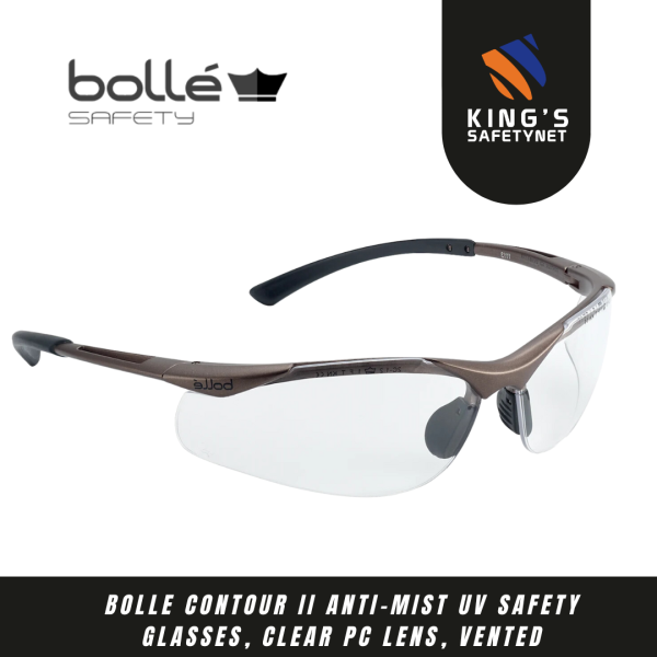 Bolle CONTOUR Anti-Mist UV Safety Glasses, Clear PC Lens, Vented