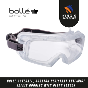 Bolle COVERALL, Scratch Resistant Anti-Mist Safety Goggles with Clear Lenses