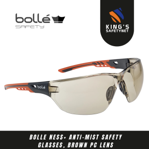 Bolle NESS+ Anti-Mist Safety Glasses, Brown PC Lens