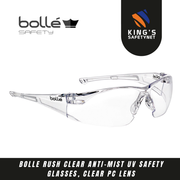 Bolle Rush Clear Anti-Mist UV Safety Glasses, Clear PC Lens