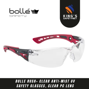 Bolle Rush+ Clear Anti-Mist UV Safety Glasses, Clear PC Lens