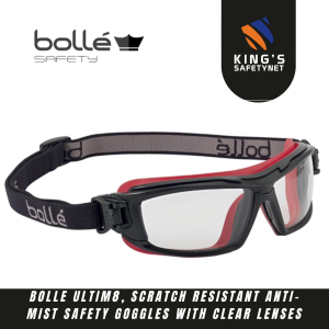 Bolle ULTIM8, Scratch Resistant Anti-Mist Safety Goggles with Clear Lenses